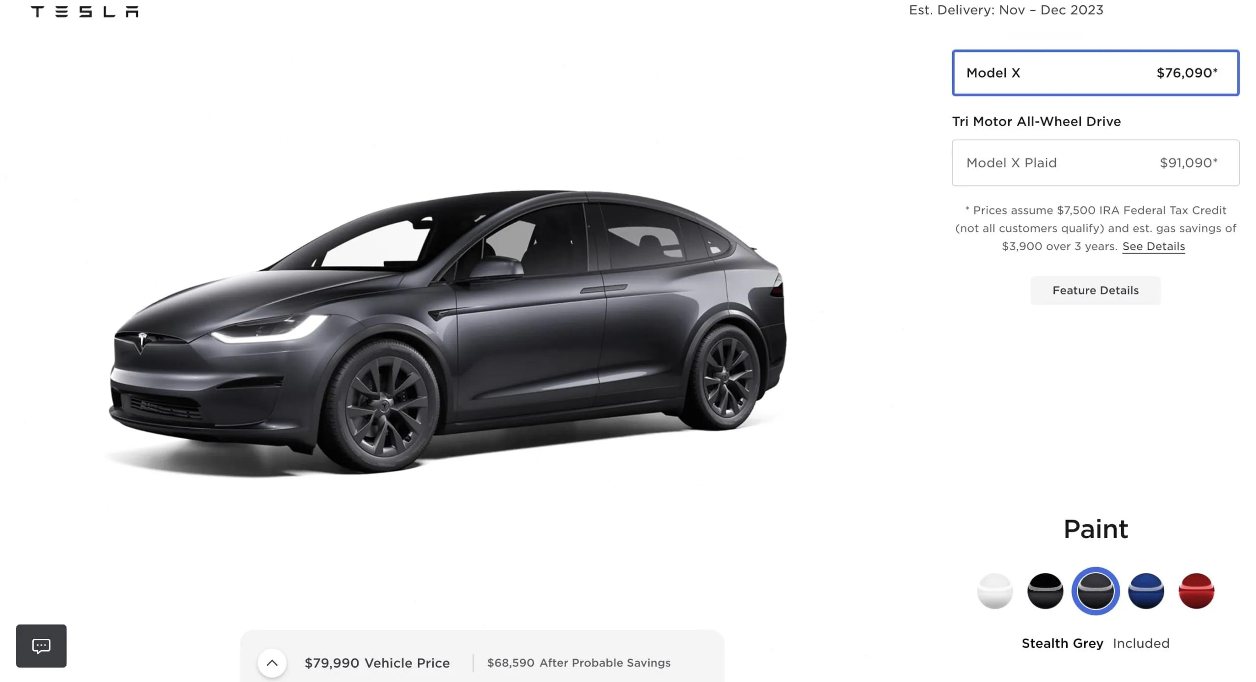 49619 tesla model x diecast materials